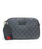 グッチ GUCCI 美品 574886 GGスプリーム レザー ショルダー バッグ 2WAY ブラック グレー 斜め掛け 箱 保存袋付き ☆AA★