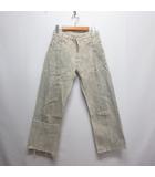 フリーダ Freada リメイク デニム パンツ ジーンズ S ベージュ 192-3437 カットオフ 箔加工 ボタンフライ 日本製