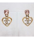 シャネル CHANEL C23C ピアス ハート ココマーク ラインストーン スタッド ゴールド ピンクストーン アクセサリー ☆AA★