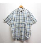  エレメントオブシンプルライフ element of SIMPLE LIFE チェック柄 半袖 シャツ L 白×ブルー シアサッカー素材 コットン ボタンダウン
