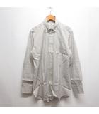 ユニクロ UNIQLO ファインクロス 長袖 ストライプ シャツ L 白×ブラウン ボタンダウン ワイシャツ