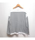 長袖 ボーダー カットソー Tシャツ S 白 ホワイト ボートネック コットン