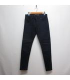 美品 ストレッチ スキニー デニム パンツ ジーンズ 25 濃インディゴ 裾ジップ ジッパーフライ