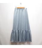 美品 マキシ ロング スカート M ブルー 光沢感 ウエストゴム 裏地付き
