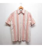 マンシングウェア MUNSINGWEAR マルチストライプ柄 半袖 シャツ コットン リネン L 白ベース 綿 麻