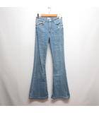 ベルシュカ Bershka ブーツカット フレア デニム パンツ ジーンズ 36 ブルー ダメージ加工 ストレッチ ジッパーフライ