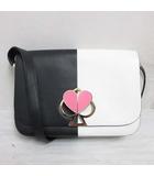 ケイトスペード KATE SPADE ニコラ ツイストロック ショルダー バッグ レザー 斜め掛け フラップ 黒 白 ブラック ホワイト バイカラー