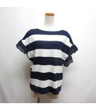 ジルスチュアート JILL STUART レース袖 ボーダー カットソー FR ネイビー×白 半袖