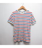 アヴィレックス AVIREX デイリー クルーネック ボーダー Tシャツ M オフホワイト×赤×ブルー 6143410 半袖 リブ素材