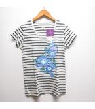 ユニクロ UNIQLO × LIBERTY グラフィック 半袖 Tシャツ M ライトグレー ボーダー柄 花柄プリント リバティ タグ付き