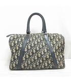 クリスチャンディオール Christian Dior トロッター ミニボストン ハンド バッグ キャンバス レザー ネイビー ベージュ ヴィンテージ ☆AA★
