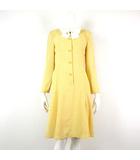  デボラ DEBORAH リマージュライカ ワンピース リボン 水玉 ドット柄 ハーフボタン フレア ひざ丈 長袖 M 9 黄 イエロー 白 ホワイト