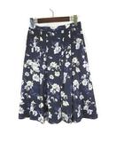 スカート 花柄 プリーツスカート 落ち感 フレア ひざ丈 M 2 紺 ネイビー 白 紫 グレー 日本製