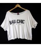 ダブルスタンダードクロージング ダブスタ DOUBLE STANDARD CLOTHING Tシャツ カットソー プリント ワイドシルエット クロップド 半袖 F 白 ホワイト 黒 ブラック