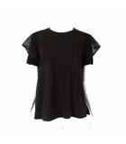 Tシャツ カットソー プルオーバー レース レイヤードスリーブ 半袖 ストレッチ L 40 黒 ブラック