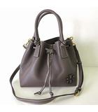 トリーバーチ TORY BURCH バッグ マックグロー ドローストリングサッチェル 2way ショルダーバッグ ハンドバッグ 本革 レザー ダークグレー 美品 かばん 鞄 カバン