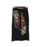 デシグアル Desigual スカート タイトスカート とろみ ウエストリボン 花柄 プリント XS 黒 ブラック