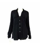 ザラウーマン ZARA WOMAN シャツ ブラウス とろみ 落ち感 スキッパー ラウンドヘム ロールアップ袖 長袖 XS 黒 ブラック