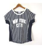 チャンピオン CHAMPION リバースウィーブ Tシャツ カットソー CW-F302 ストライプ プリント ロゴ 刺繍 ラグランスリーブ 半袖 L 紺 ネイビー オフ白