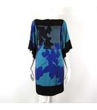 ダイアンフォンファステンバーグ DIANE von FURSTENBERG ワンピース 絹 シルク 総柄 ハーフスリーブ 5分袖 ストレッチ S 2 黒 ブラック ターコイズブルー 紺 グレー