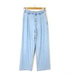 24SS ドレープ デニム タック パンツ ジーンズ ワイド ストレート ウォッシュ加工 S ライトブルー