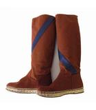 エルメス HERMES ブーツ ロングブーツ キャンバス 本革 レザー ライン エスパドリーユ 38 キャメルブラウン 紺 ネイビー 24.0cm くつ 靴 シューズ 国内正規品