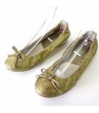 ディオール Dior バレエシューズ フラットシューズ CD チャーム リボン パイソン柄 レザー 35 ゴールド シャイニー 22.5cm くつ 靴 シューズ