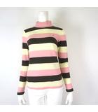 マンシングウェア MUNSINGWEAR ゴルフ ニット セーター マルチボーダー柄 ロゴ 刺繍 ハイネック 長袖 M ピンク ブラウン アイボリー