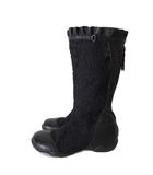 t.b ティービー センソユニコ ブーツ ロングブーツ 花柄 チュール レース カットワーク レザー フリル 22.5㎝ 黒 ブラック くつ 靴 シューズ