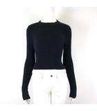 ローズバッド ROSE BUD ニット セーター リブ クロップド コットン 長袖 M 紺 ネイビー