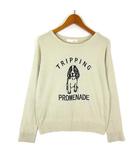 サルーン saloon ニット セーター 犬 ドッグ 英字 刺繍 長袖 M ベージュ 黒 ブラック