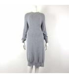 自由区 オンワード樫山 ニット ワンピース チュニック ロング 長袖 ウール モックネック サイドスリット M 38 杢 グレー