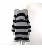 イエナ IENA ニット ワンピース チュニック アンゴラ ウール パフ 長袖 ボーダー柄 F グレー 黒 ブラック