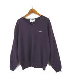 クロコダイル CROCODILE ニット セーター ストレッチ ウール ロゴ 刺繍 Vネック 長袖 LL 紫 パープル 大きいサイズ