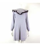 マジェスティックレゴン MAJESTIC LEGON ワンピース ニット フリル ベロア ケーブル編み 切替 長袖 M ラベンダー グレーパープル