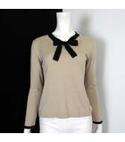 アルファキュービック ALPHA CUBIC ニット セーター リボン Vネック 配色 コットン 長袖 M ベージュ 黒 ブラック