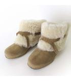 ムートンブーツ ショート ボア ブーティ インヒール 本革 ムートン レザー 37 ベージュ アイボリー 23.5cm くつ 靴 シューズ