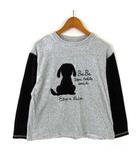 ベベ bebe カットソー トップス ベロア ロゴ 英字 ドッグ 犬 フロッキー 刺繍 配色 長袖 140 グレー 黒 ブラック 男の子 KIDS