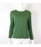 ニット セーター ウール 長袖 ピンタック チェック柄 L 40 ダークグリーン 緑