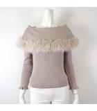 トッコ TOCCO ファー付 ケープライク ニット セーター 袖口フリル リブニット 長袖 M グレーピンク