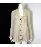 エディーバウアー EDDIE BAUER カーディガン ニット ウール ケーブル編み 畦編み 切替 ロゴ プレート ショールカラー 長袖 L オフ白 アイボリー