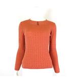 キース KEITH ニット セーター ウール ケーブル編み 切替 透かし編み 刺繍 ピコレース ボタン装飾 長袖 M 38 ピンクオレンジ