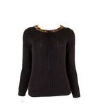 アリスバーリー Aylesbury ニット セーター ウール ケーブル編み 切替 リボン コード装飾 長袖 M 茶 ブラウン キャメル ベージュ