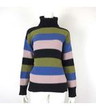 アルマーニ ジーンズ ARMANI JEANS ニット セーター ウール 長袖 タートルネック 裏使い ボーダー柄 S-M 4 紺 ネイビー ピンク 水色 カーキ 国内正規品