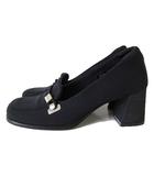 ローファー パンプス ナイロン ロゴ 金具 チャンキーヒール 37.5 黒 ブラック 24.5cm くつ 靴 シューズ