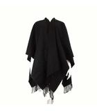 インディヴィ INDIVI ポンチョコート ケープ ストール フリンジ ウール F 黒 ブラック
