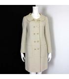 コート ツイード ダブルコート 丸襟 裏ドット柄 ミディ丈 M 38 ライトベージュ