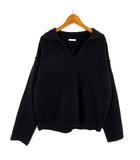 ジーユー GU パフィー タッチ スキッパー ポロ セーター ニット ストレッチ 長袖 M 紺 ネイビー