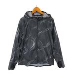 アディダス adidas ランニング ウインドブレーカー オウン ザ ラン グラフィック ジャケット ナイロン 総柄 ロゴ スリーストライプス ジップアップ フード メッシュ 切替 長袖 M ダークグレー グレー 黒 ブラック