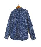 シャツ 花柄 スリムフィット レギュラーカラー コットン 長袖 L 紺 ネイビー グレー